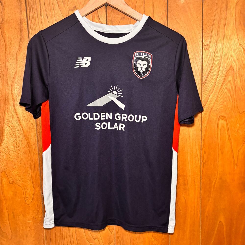 Youth XL FC Flair Soccer Jersey New Balance Navy #6 Golden Group Solar Sponsor